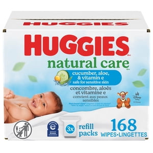 Huggies Natural Care Refreshing Baby Wipes, SCENTED, 3 Flip Top Packs, 168 Wipes