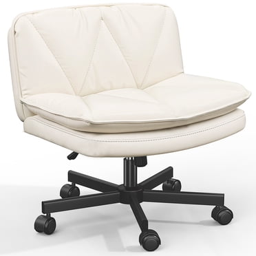 Exenoray Chaise de Bureau Grand Sans Accoudoirs avec Roulettes, Chaise de Travail de Bureau Pivotante Réglable, Chaise de Coiffeuse Rembourrée pour Chambre, Bureau d'Étude Ou Espace de Travail à la Maison, Blanc