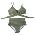 thumbnail image 2 of Maillots de Bain 2 Pcs pour Femmes Taille Haute Croisée Imprimé Floral (Vert Armée, S), 2 of 6