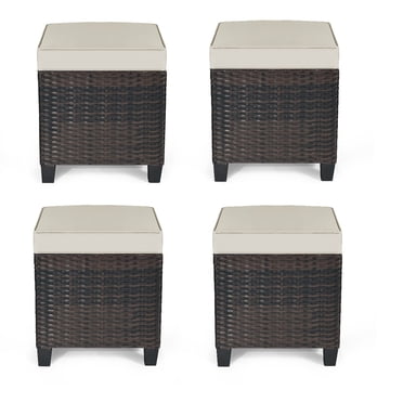 Gymax 4PCS Rattan Ottoman Outdoor Patio Furniture Cushioned Footstool Footrest