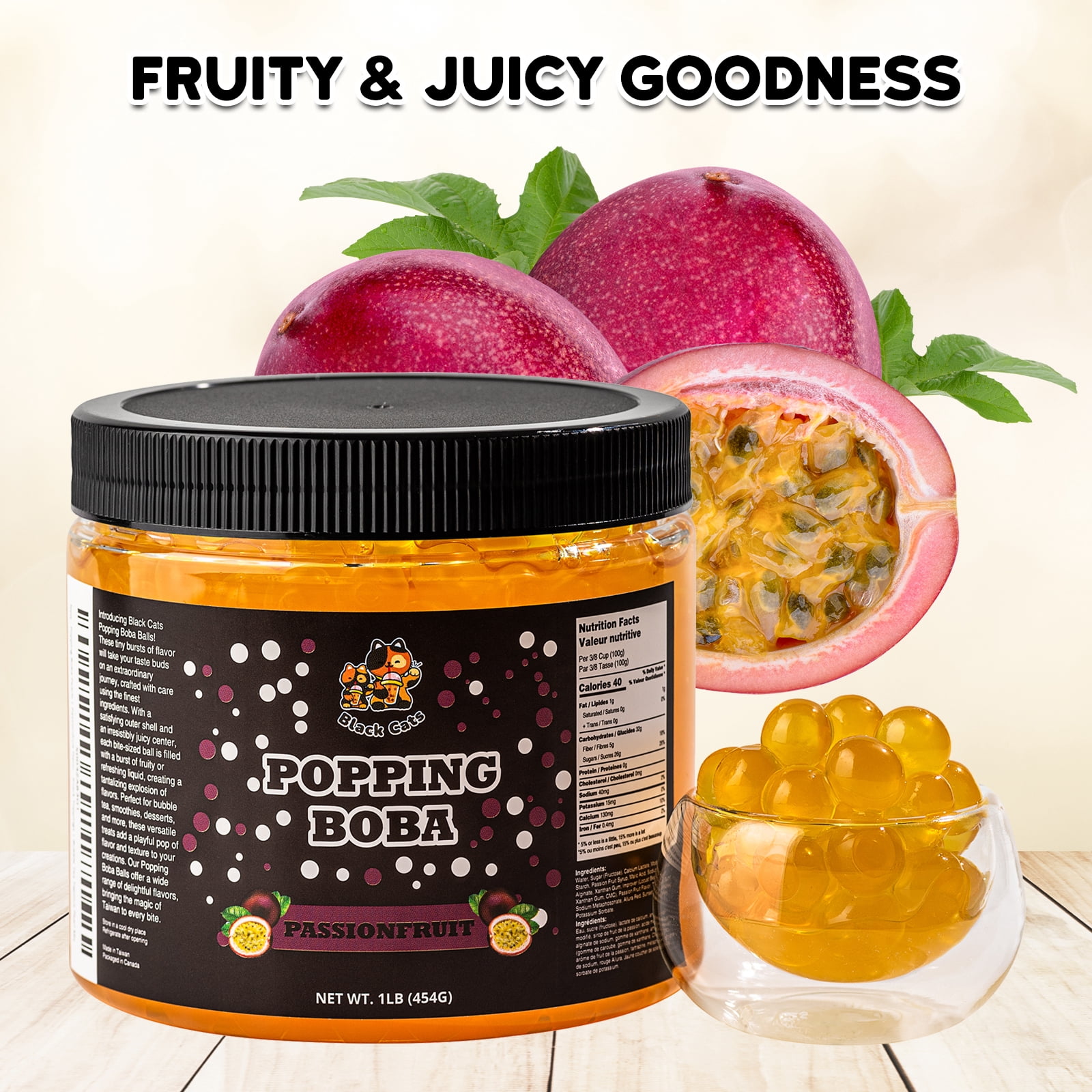 Black Cats Popping Boba Pearls | Coconut Flavor | 1LB (454g