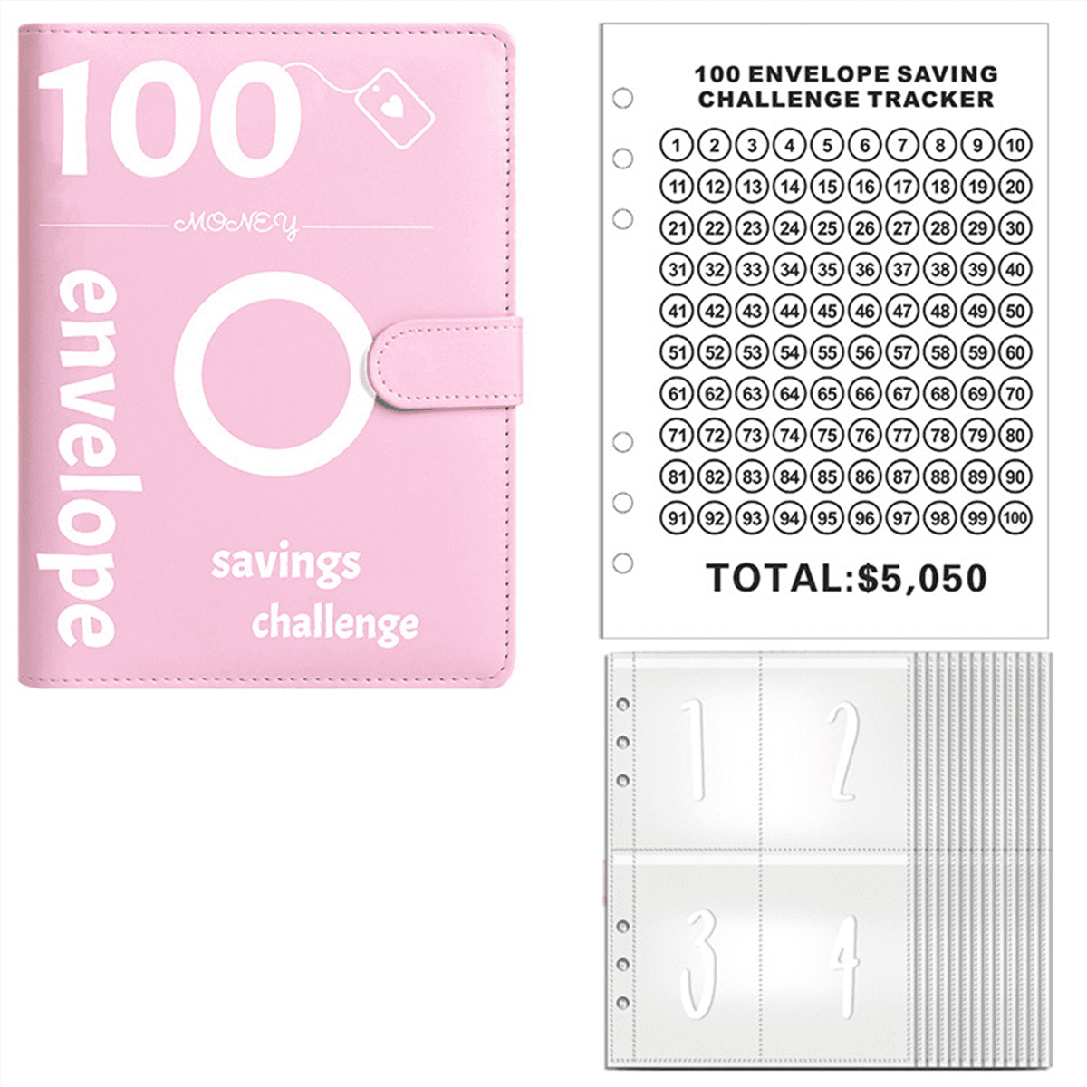 100 Envelopes Money Saving Challenge, 100 Envelope Challenge Binder, Money Saving Binder, Budget Book (Pink)