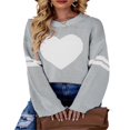 thumbnail image 1 of Pull pour Femmes Manches Longues Col Tricoté Cœur Ample Fête de Rue Chemise Décontractée Rose TG, 1 of 5
