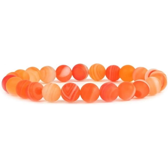 Bracelet Extensible Unisexe en Perles Rondes 8 mm en Agate à Bande Rouge Mat