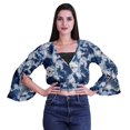 thumbnail image 4 of Moomaya Printed Womens Crop Top Wrap Style Top Wear Ruffle Long Sleeve Casual Summer Blouse, 4 of 5