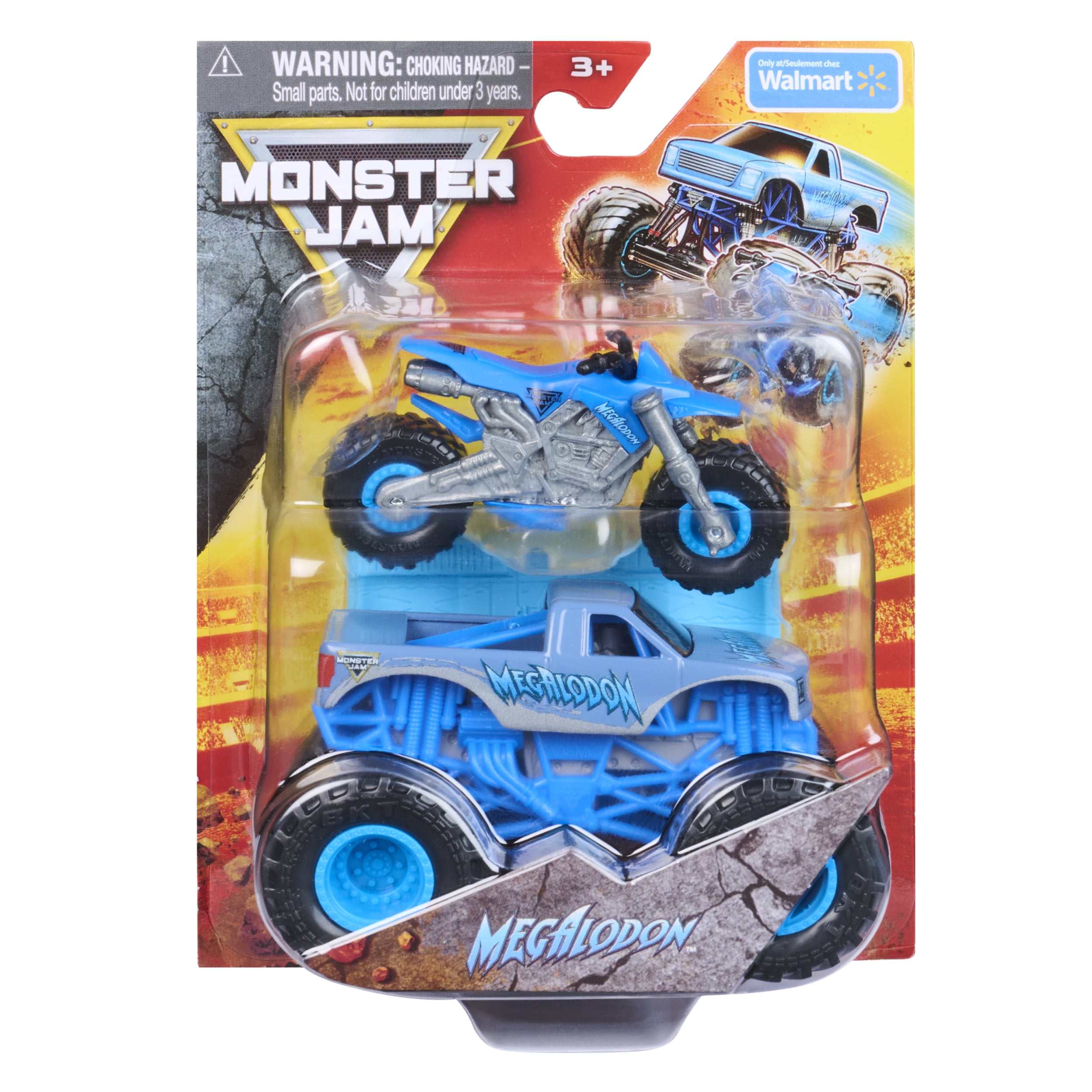 Monster Jam, Monster truck et moto tout-terrain Megalodon officiels, coffret de 2 véhicules avec accessoire, échelle 1:64, jouets pour garçons et filles, à partir de 3 ans