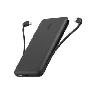 Belkin Portable Charger Power Bank for iPhone/Android - 10,000mAh, 23W Battery Pack for Phone with Integrated USB-C, Lightning Cables - Pass-Through