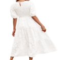 thumbnail image 3 of EIMELI Femmes Été Soufflé Manches Robe Smocked Floral en Vrac Fluide Robe Haute Taille Dentelle Floral Étagé Midi Robe Bleu Ciel XL, 3 of 4