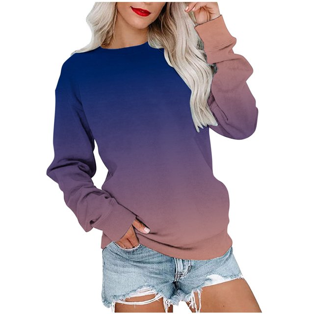 T-shirt Imprimé Mode pour Femmes Manches Longues Blouse Col Rond Hauts Décontractés Sweat à Capuche