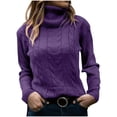 thumbnail image 2 of Mrat Hauts Tricotés pour Femmes Femmes Décontracté Mode Chandail à Enfiler Manches Longues Col Rond Chandail Hauts d'Automne Hiver pour Femmes P-110 Violet TG, 2 of 3