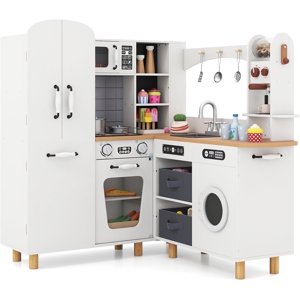 OLAKIDS Kids Corner Kitchen Playset, Cuisine en bois avec laveuse, Cafetière, Jouet Grinder, Cadeau pour les filles