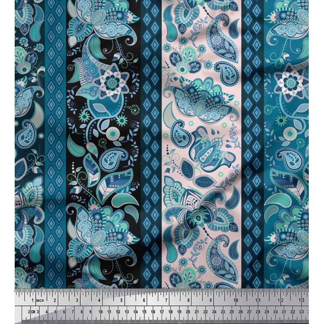 Soimoi Modal Satin Fabric Stripe & Paisley Print Sewing Fabric Yard 42 Inch Wide