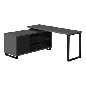 Monarch Specialties Computer Desk, Home Office, Corner, Storage Drawers, 72"l, L Shape, Work, Laptop, Metal, Laminate, Grey, Black, Contemporary, Modern