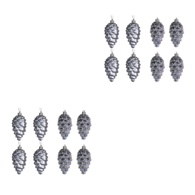 Decodeary 8pack/lot Thoughtful Presents Plastic Pine Cone Decorations For Christmas Tree ABS Plastic Pine Tree Hanging Dark Grey 2Set