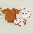 thumbnail image 4 of Infant Baby Boys Girsl 3Pcs Summer Clothes  Ribbed Short Sleeve Romper + Tree Shorts + Snap Triangle Bibs Blue 0-3 Months, 4 of 7