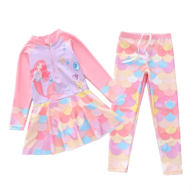 JTieacloth Girls Swimwear Two Piece Rash Guard UPF 50+ Sun Bathing With Swim Shorts,Sizes 5-6 Years
