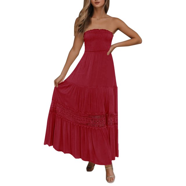 Cathalem 2024 Robe Débardeur Sans Manches d'Été pour Femme, Robe Modeste pour Invitée de Mariage, Rouge G