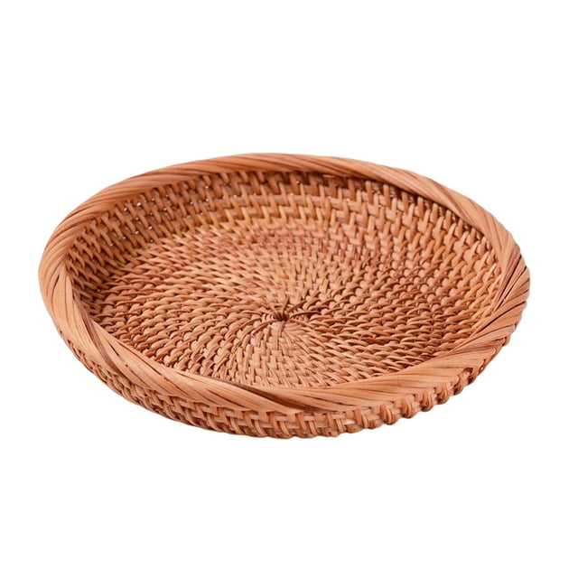 yuksok Wicker Basket Wicker Tray, Round Table Decorative Snack Organizer Basket, Fruit S