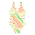 thumbnail image 1 of Girl Swimsuits One Piece Bathing Suits Quick Dry Striped Ruffle Swimwear Bathing Suit 5-6 Years, 1 of 5