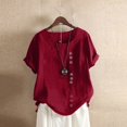 thumbnail image 1 of Shiusina Womens Casual Loose Button Linen Plus Size Daily Boho Tanic T-Shirt Blouse Tops Red, 1 of 4