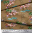 thumbnail image 3 of Soimoi Brown Cotton Cambric Fabric Palm Tree, & Flamingo Bird Print Fabric by the Yard 56 Inch Wide, 3 of 3