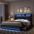 thumbnail image 2 of Homfa King Size LED Bed Frame with Outlets and USB Ports & Display Platform, 4 Storage Drawers Modern Wingback PU Leather Crystal Button Upholstered Platform Bed Frame, Black, 2 of 8