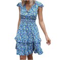thumbnail image 1 of XZNGL Casual Summer Dress for Women Fashion Women Summer Casual V-Neck Froral Print Ruffle Sleeve Mini Dress Casual Dress for Women Summer Mini Dress for Women Summer, 1 of 8