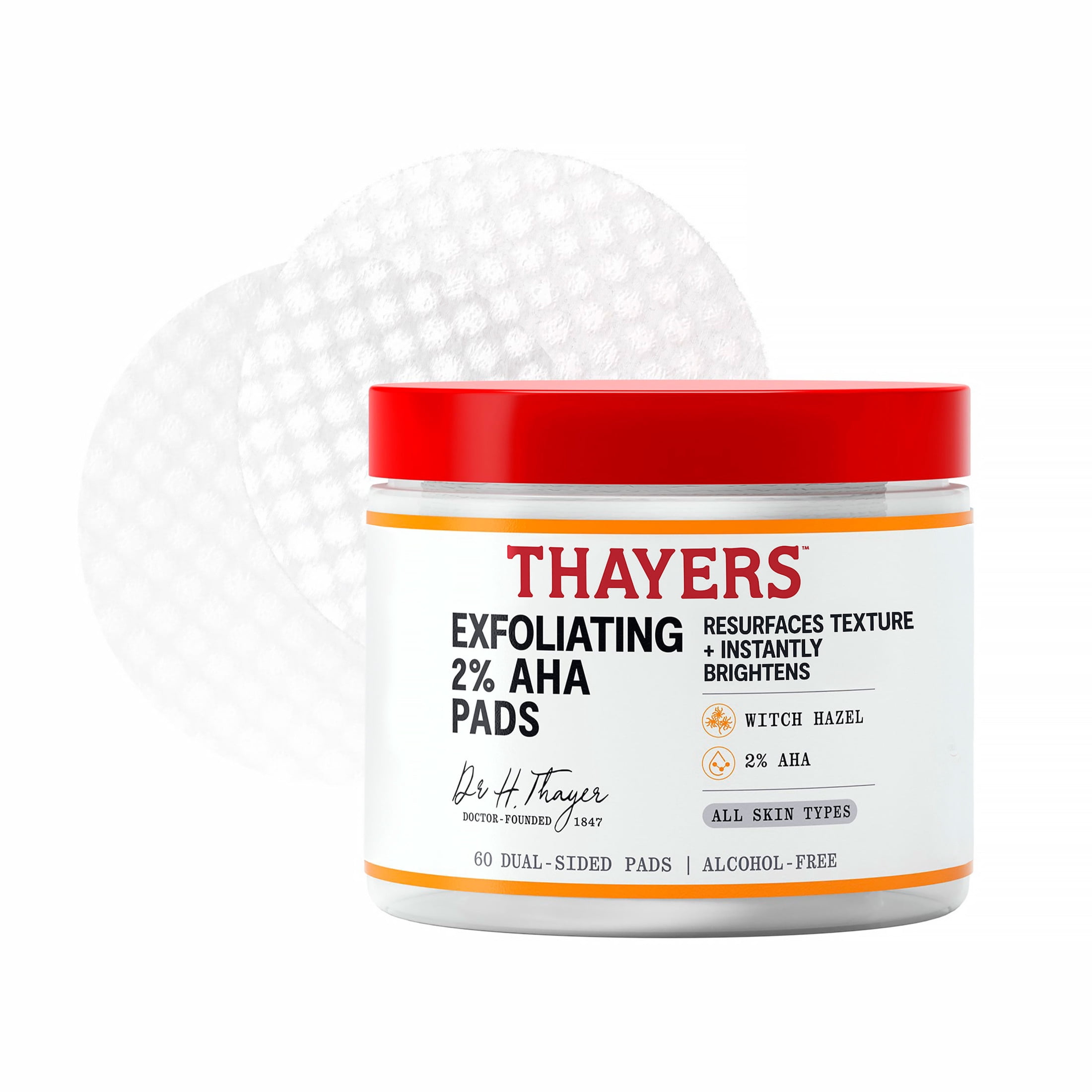 Thayers 2% AHA Exfoliating Toner Pads with Glycolic and Lactic Acid, 60 Face Cleansing Pads
