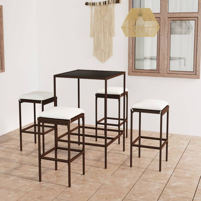 vidaXL Ensemble de Bar de Jardin 5 Pcs avec Coussins en Rotin Poly Brun