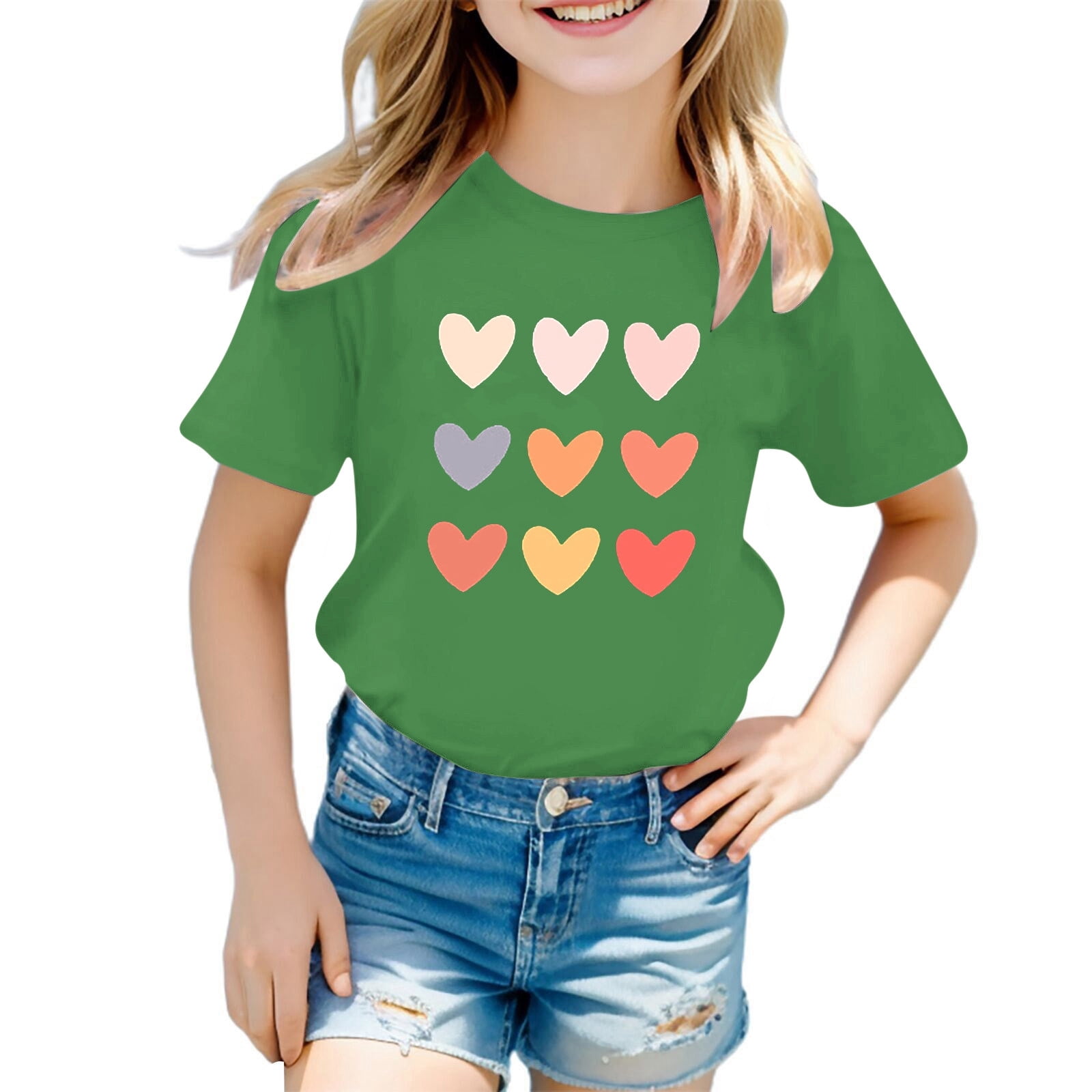 B91xZ T-Shirts Mode Fille Hauts d'Été T-Shirt Imprimé à Manches Courtes, GN1 5-6 Ans