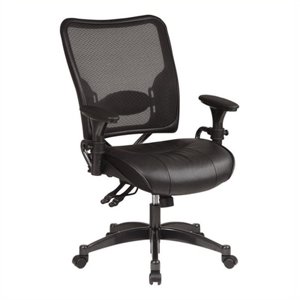 Leather Seat and Air Grid Back Managers Office Chair in Black