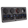 thumbnail image 1 of RV Rocker Switch Panel, Anodize Black 8 Gang RV Aluminum Alloy Switch Panel Single Pole Single Throw 2 Blue LEDs 12 To 24V With DIY Stickers For Ships, 1 of 8