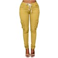 thumbnail image 1 of Yuyuzo Cargo Pants pour Femmes, Pantalon de Randonnée à Taille à Enfiler avec Cordon, Leggings Extensibles de Couleur Unie, 1 of 1