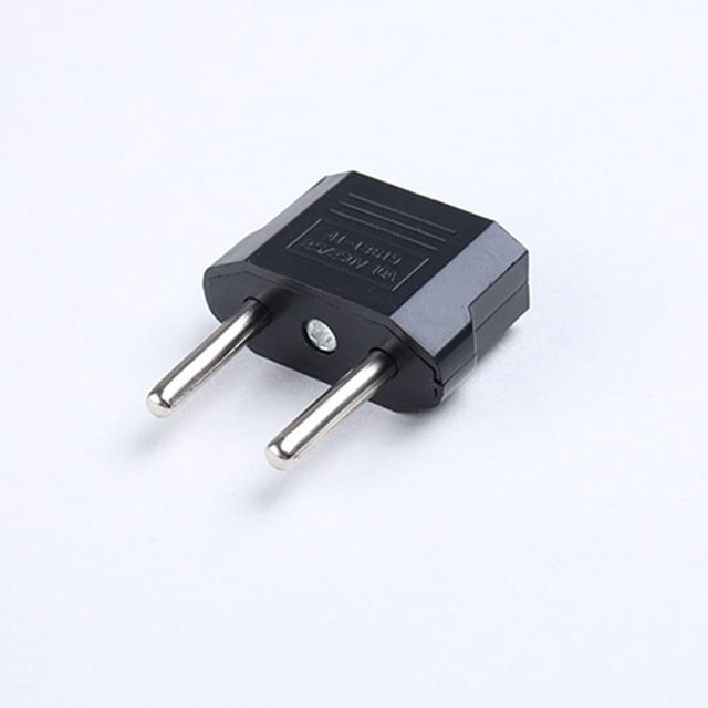 Wall Plug Power Adapter Travel Adapter Converter Wall Charger for Travel Business Size. A lightweight black international plug adapter with dual prongs, compatible with European, US, and Australian plugs. Ideal for travel, business, and portable use.