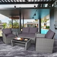thumbnail image 2 of Costway Ensemble de Mobilier de Terrasse en Rotin 4 Pcs Canapé Table avec Tablette de Rangement Coussin Gris, 2 of 10