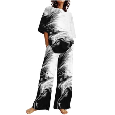 Pisexur Pyjama de Détente et de Nuit pour Femme Grande Taille, Été, Décontracté, Floral, Ensemble de Pyjama 2 Pcs, Haut à Manches Courtes Ultra Doux avec Pantalon, Tenue de Détente et de Nuit, Ensembles de Pyjamas pour Dames avec Poches