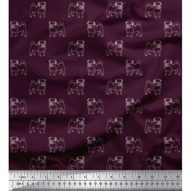 Soimoi Velvet Fabric Pug Dog Fabric Prints by Yard 58 Inch Wide