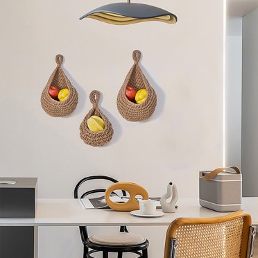 Deals of The Day Clearance! 3pc Wall Vegetable Storage Fruit Basket Birdhouse Wall Hanging Teardrop Mesh Pocket Hand-Woven Wall Hanging