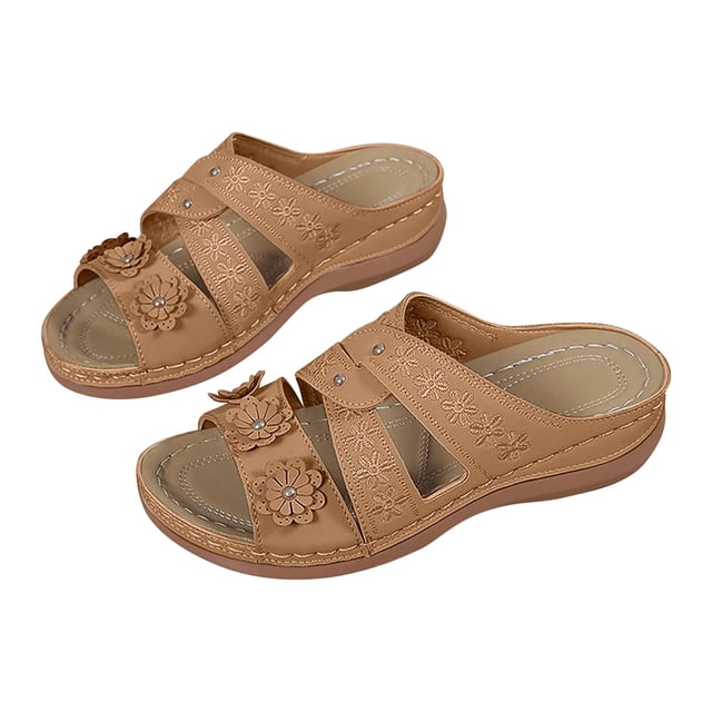 RKSTN Pantoufles pour Femmes Pantoufles d'Été à la Mode Sandales à Talon Compensé à Fleurs Chaussures Décontractées, Pantoufles pour Femmes Intérieur Extérieur