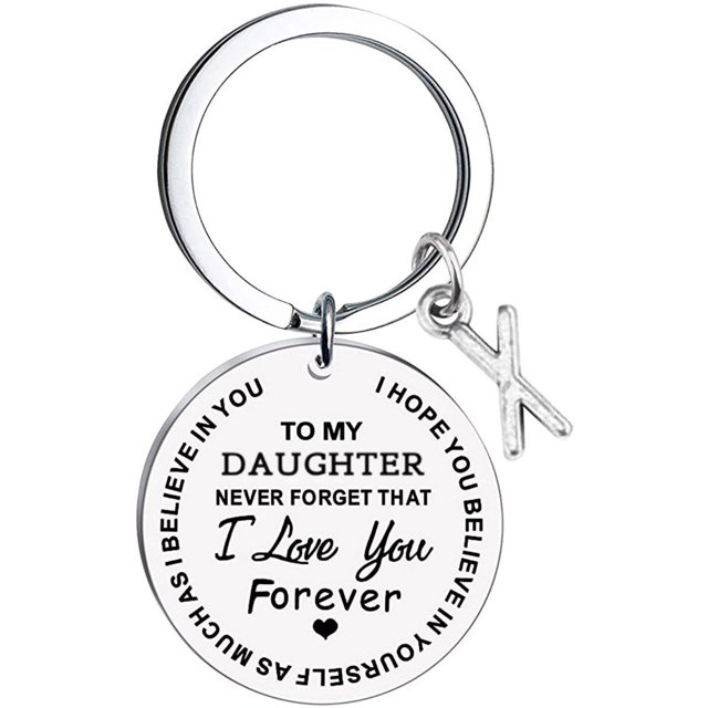 CHUANK Clearance To My Daughter Message Keychain Stainless Steel Initial Last Name 26 Letter Family Inspirational Keychain Gift