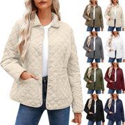Yuyuzo Womens Quilted Jackets Winter Long Sleeve Button down Puffer Outerwear Lightweight Warm Coats with Pockets