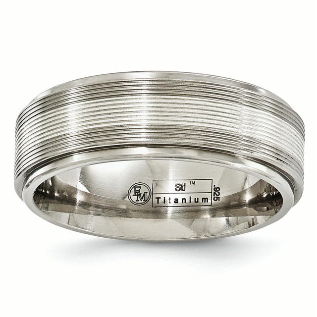 Edward Mirell Titanium avec Bordure Texturée Argentée Step 7.5mm Taille de Bande 11