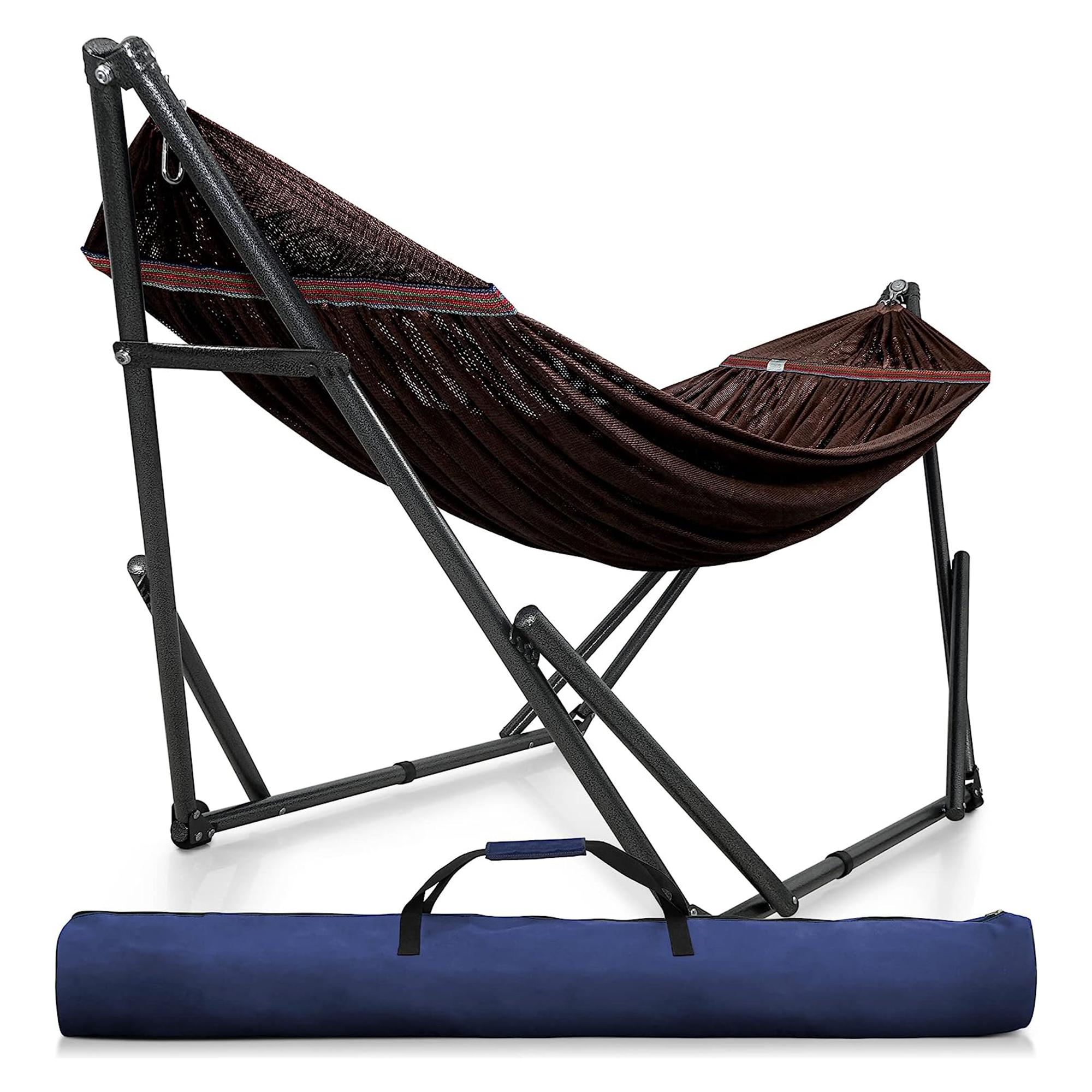 Tranquillo Hamac Double avec Support Inclus pour 2 Personnes / Support de Hamac Pliable Capacité de 600 Lb Étui Portable - Maison, Extérieur, Camping, Brun