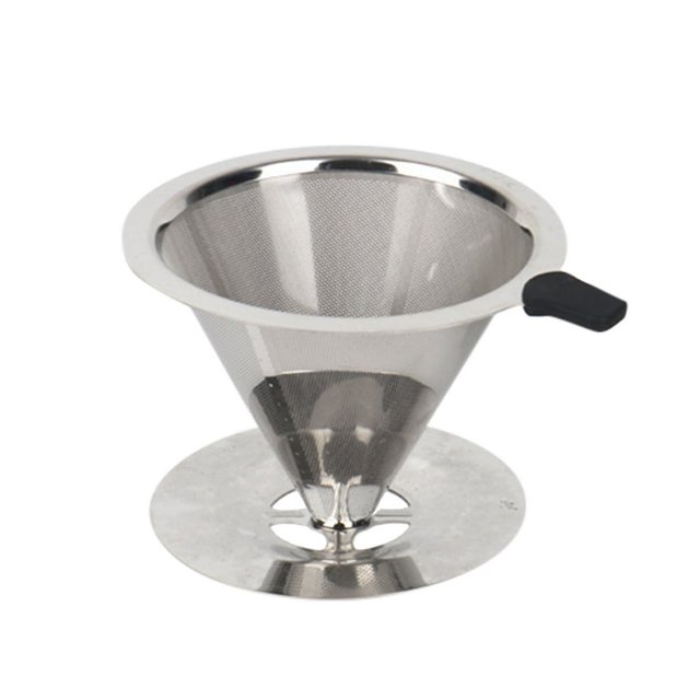HLONK Stainless Steel Pour Over Coffee Dripper Double Layer Mesh Filter Cup Stand Home Office Use Coffee Dripper Stainless Mesh Filter Cup