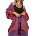 thumbnail image 1 of IROINID Cardigan Mi-Long pour Femmes, Veste Ouverte devant, Rayures, Manches Longues, Cardigan Décontracté, Ample, Violet, 1 of 9