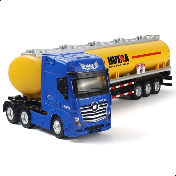 Nuotie Tanker Semi Truck Toy, Large 1/50 for MAX Diecast Model Oil Tank Metal Transport Truck, Semi and Trailer Gifts for Boys Adult Model Car Collector -BlueYellow