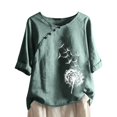 thumbnail image 1 of CHUANK Hauts pour Femmes en Liquidation à Moins de 10$ Hauts pour Femmes Décontractés Printemps Été Manches Longues Coton Lin Imprimé Graphique Pissenlit Col Rond Blouses Vintage Grande Taille, 1 of 6