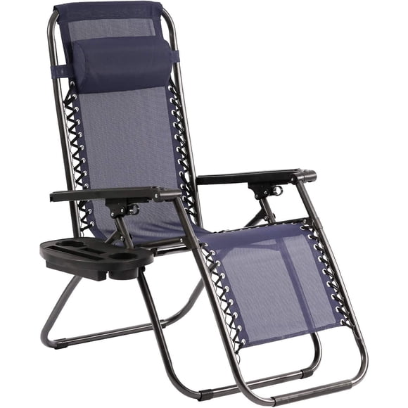 BestMassage 250 lbs weight capacity Zero Gravity Recliner Chair, Outdoor Folding Lounge Chair with Canopy & Cup Holder for Patio, Lawn, Garden & Poolside, Steel/Textilene, Blue