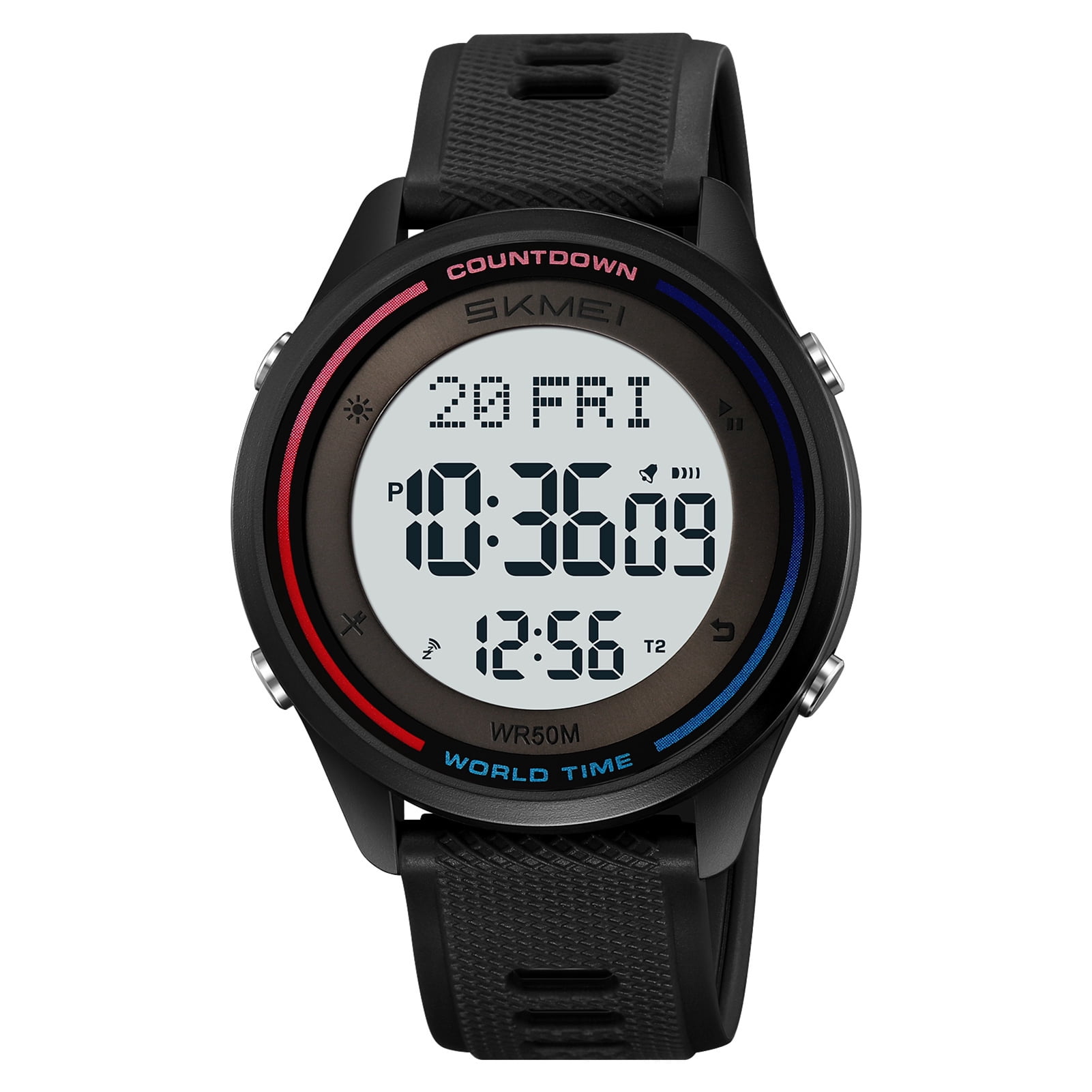 SKMEI 2348 Montre Numérique Unisexe avec Rétroéclairage EL, Étanche 50 m, Heure Mondiale, Alarme, Chronomètre, Compte à Rebours et Format 12/24 H