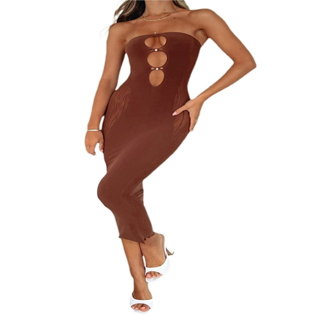 Women Cutout Backless Maxi Dress Sleeveless Split Cocktail Bodycon Spaghetti Strap Long Dress Party